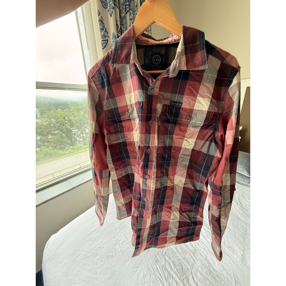 Wrangler ATG Mens Red Plaid Long Sleeve Outdoor Shirt Medium hiking work